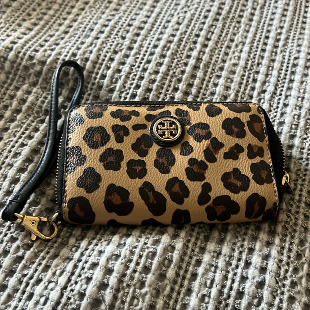 Tory Burch leopard wristlet